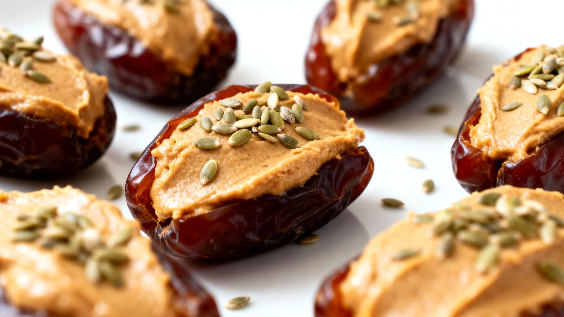 Datteri Medjool farciti con burro di mandorle e semi di canapa"