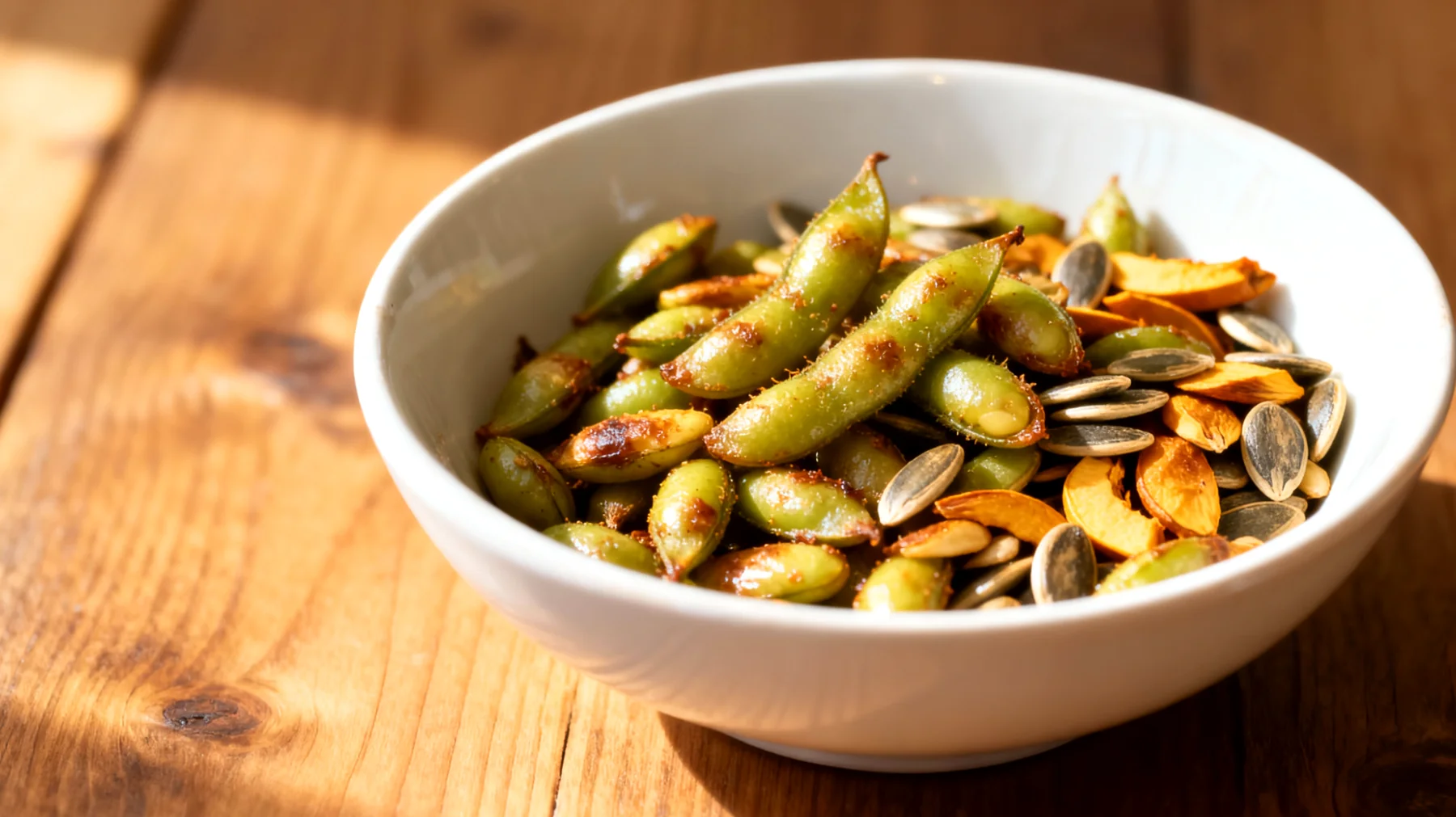Edamame tostati con semi di zucca"