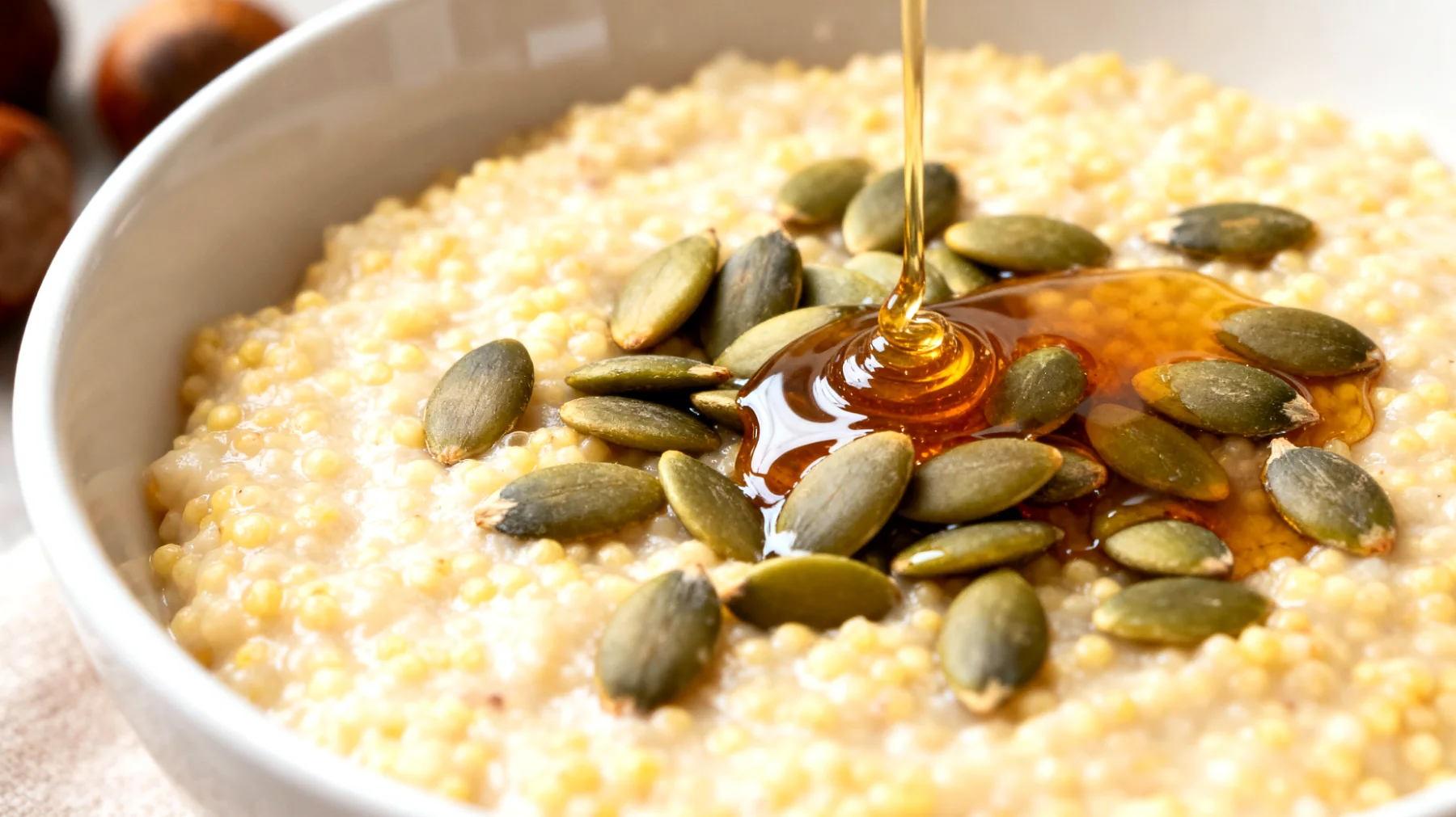 Porridge di miglio con semi di zucca e miele di castagno"