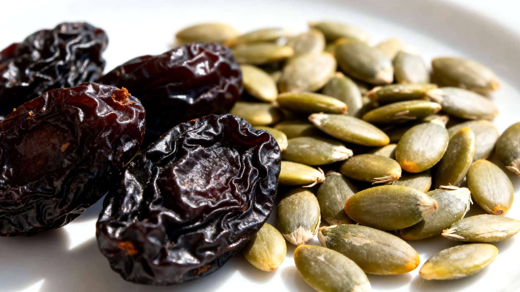 Prugne secche biologiche abbinate a semi di zucca"